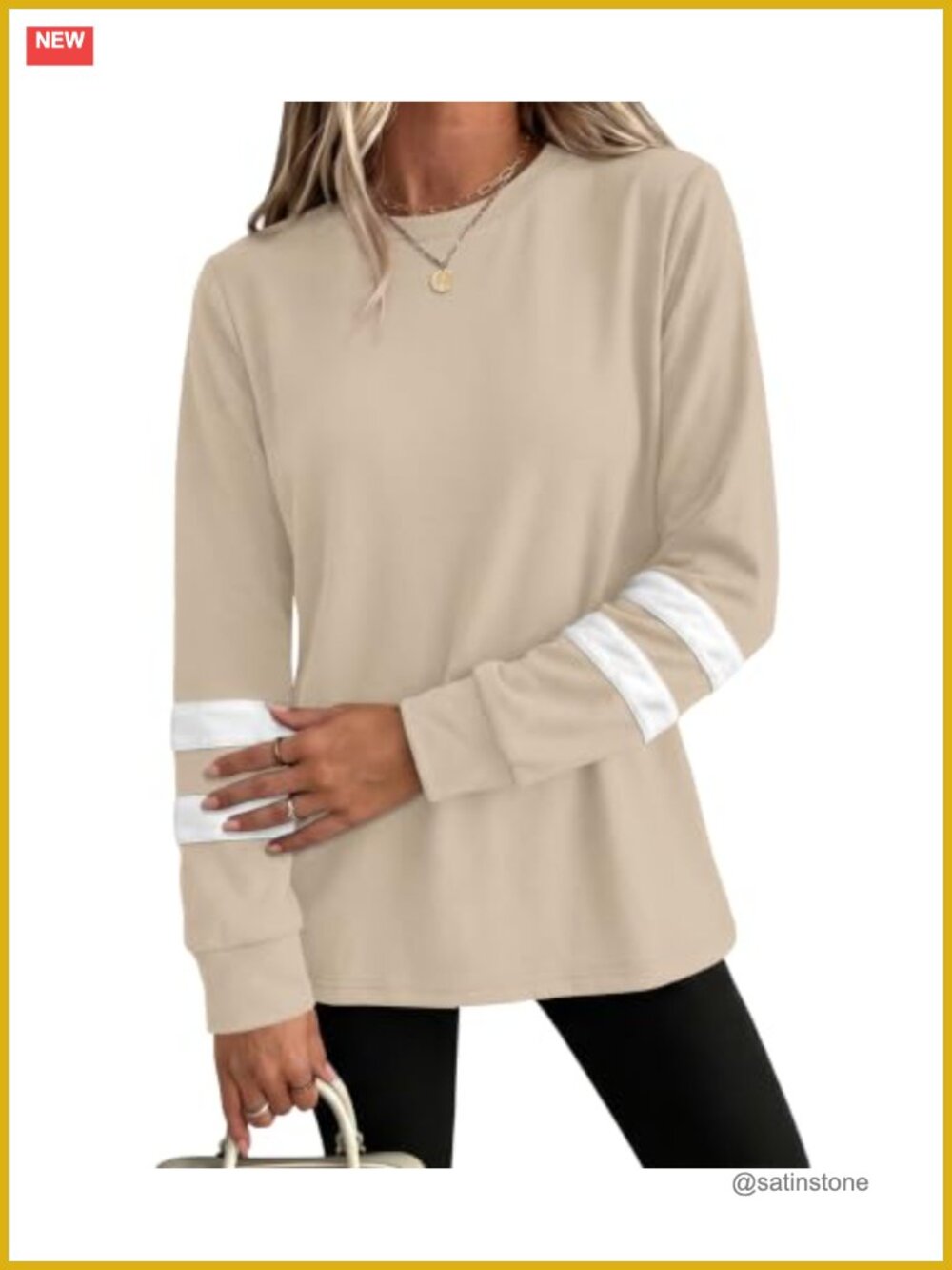 Womens Long Sleeve Color Block Sweatshirt Tunic Lightweight Winter Pullover - Picture 2 of 4
